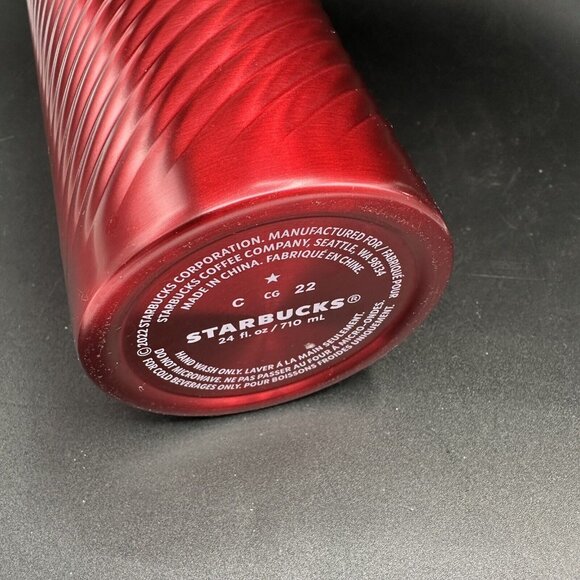Starbucks Red Ribbon Swirl Stainless Tumbler Winter 2022 Holiday Cold Venti 24oz - Picture 9 of 12